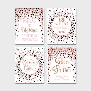 13.Geburtstag Tischschilder Pink Schwarz Roségold 13.Geburtstagsdekoration Tischschild 13