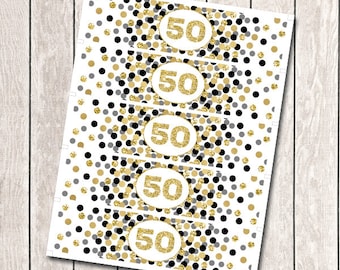 Water Bottle Labels Printable 50th Birthday Party Decorations Gold Confetti Water Bottle Wraps Gold And Black Confetti