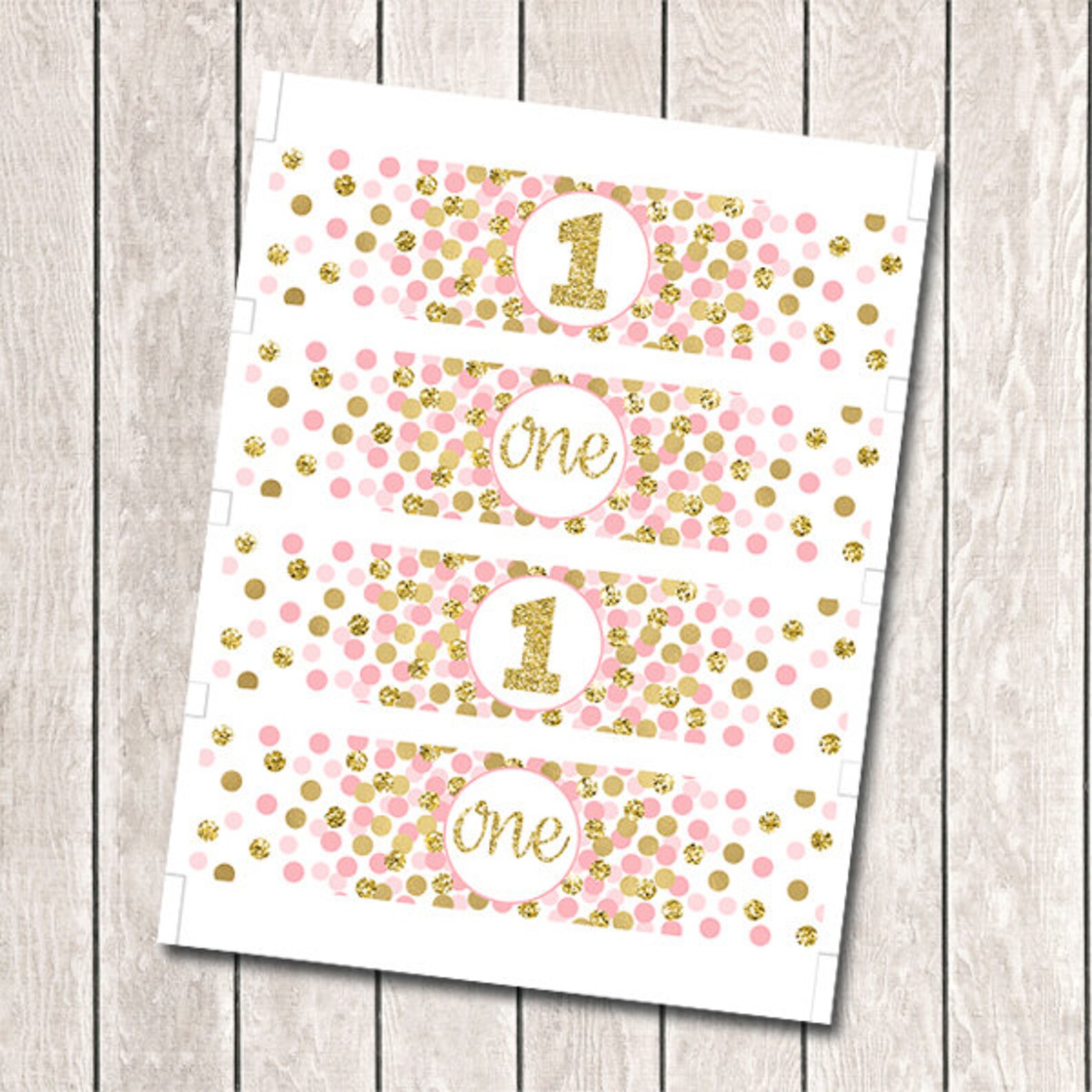 Pink Gold Water Bottle Labels Girl 1st Birthday Decorations Etsy