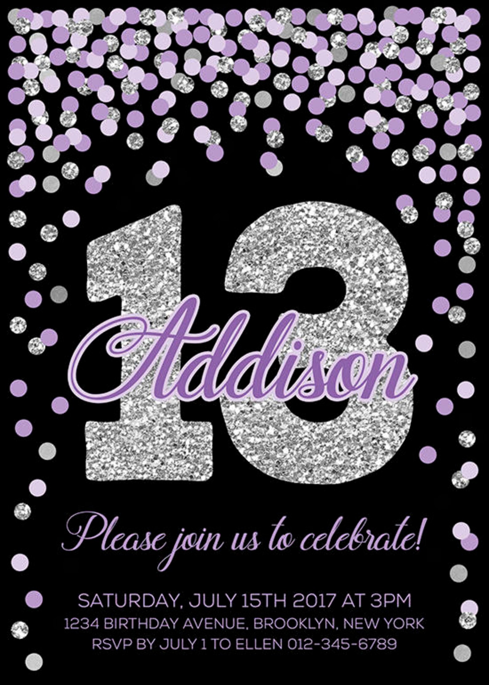 13th Birthday Invitations Girl Birthday Invites Printable Etsy