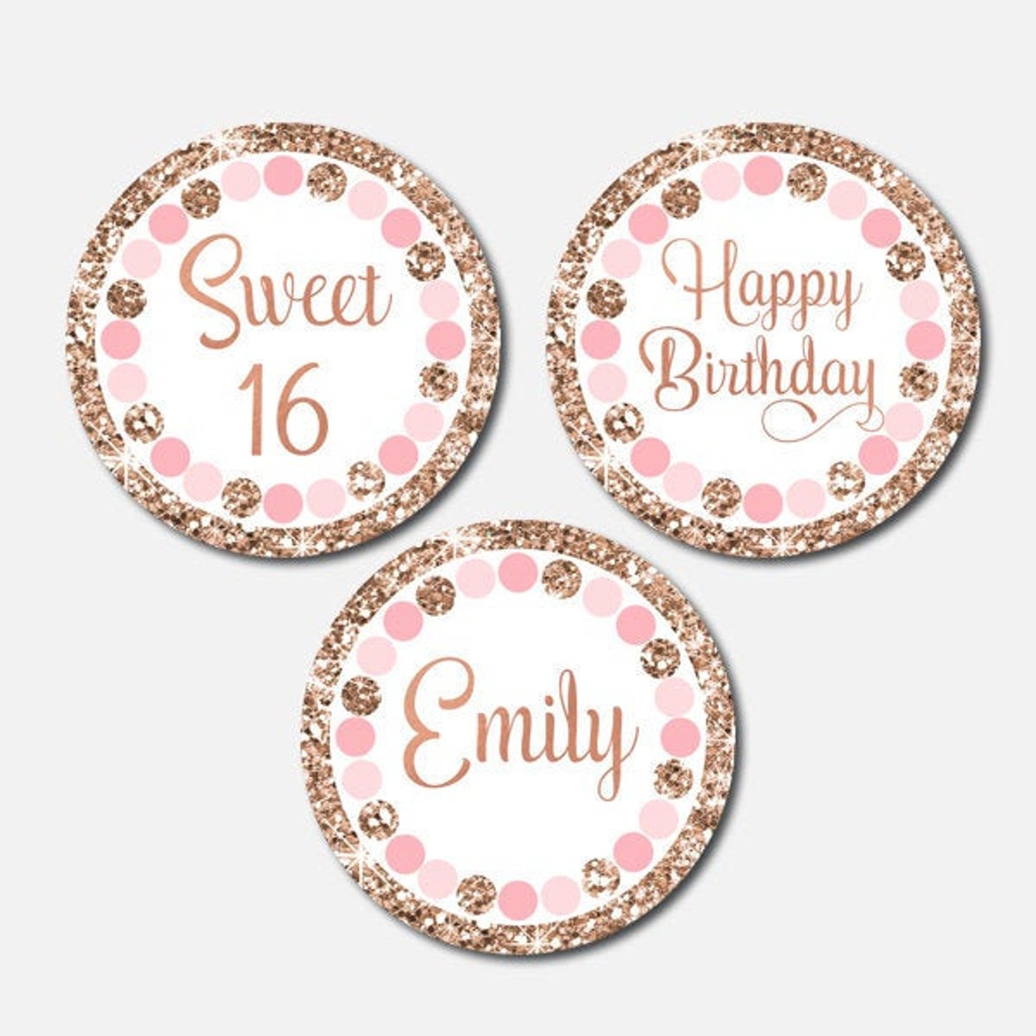 Sweet 16 Cupcake Toppers Pink and Rose Gold 16th Birthday Etsy