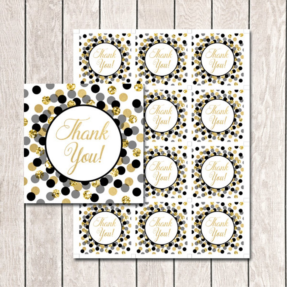 Black and Gold Thank You Tags Printable Birthday Party Favors - Etsy