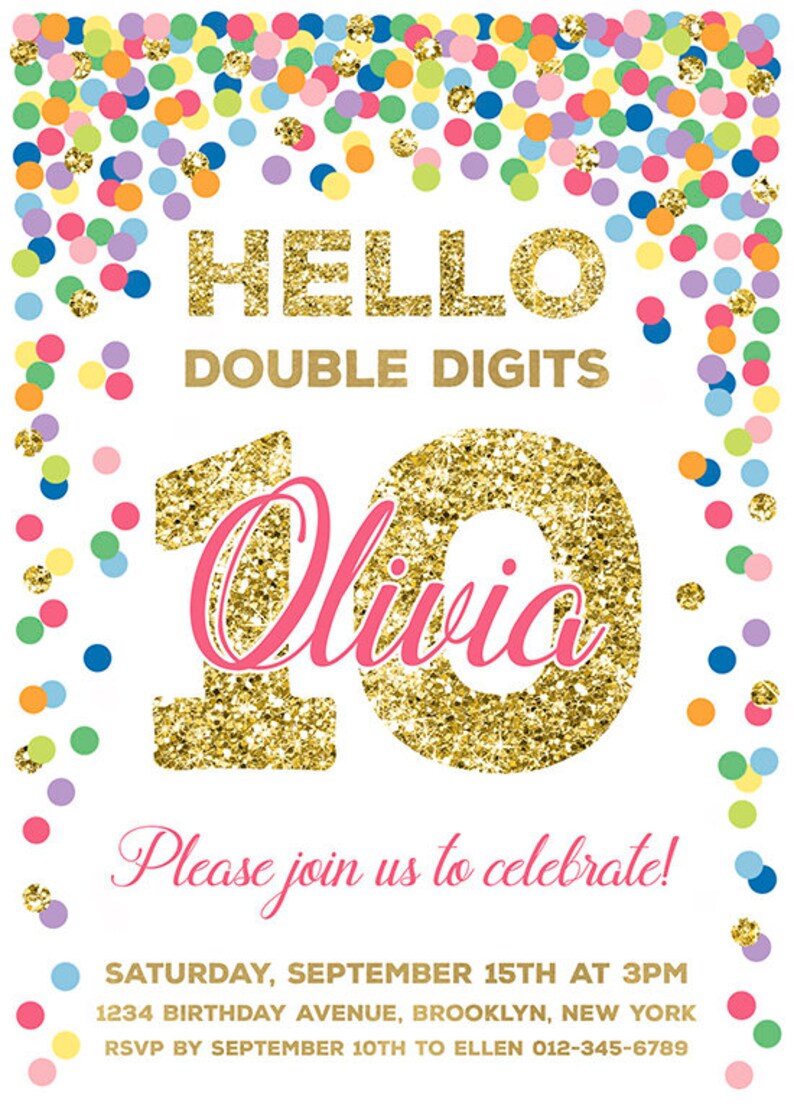Double Digits Invitation Rainbow 10th Birthday Invitation Etsy Double digits invitation rainbow 10th birthday invitation etsy