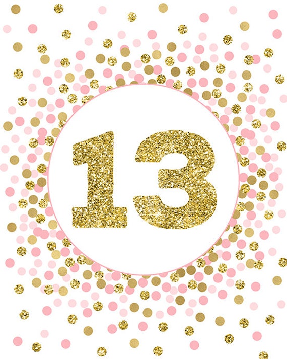 Pink Gold Number 13 Sign 13th Birthday Sign Printable 13th - Etsy Finland