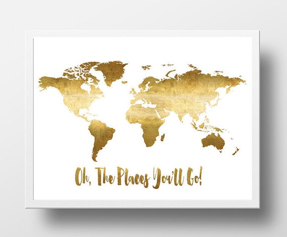 oh the places you ll go printable world map poster gold etsy new zealand