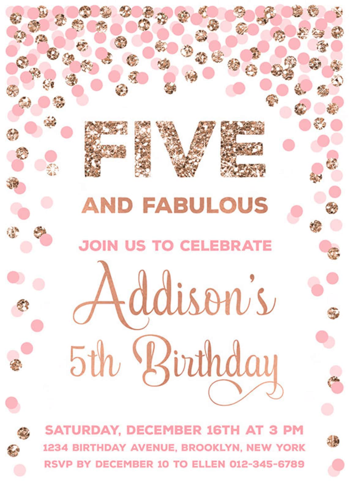5th Birthday invitations Printable Five and Fabulous | Etsy