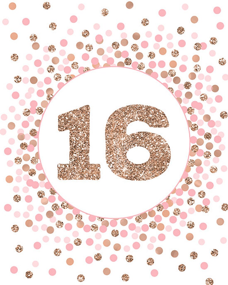 Number 16 Sign Printable Pink Rose Gold 16th Birthday Party - Etsy