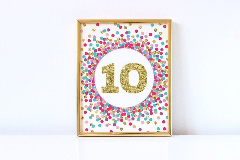 Number 10 Sign Girl 10th Birthday Party Decor 10th Birthday Party Sign Hot Pink Purple Lavender Teal Gold Confetti Party Decorations image 1