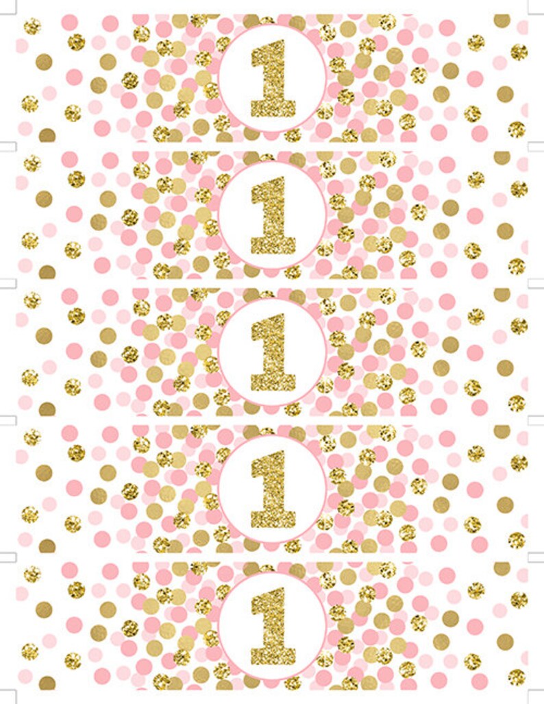 Girl 1st Birthday Water Bottle Labels Printable Pink Gold | Etsy