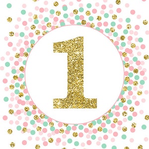 Pink Mint Gold Number 1 Sign Printable 1st Birthday | Etsy