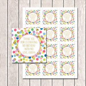 Thank You Tags Printable Birthday Party Favors Rainbow Confetti Thank You Tags Thank You For Celebrating My Birthday With Me!