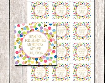 Thank You Tags Printable Birthday Party Favors Rainbow Confetti Thank You Tags Thank You For Celebrating My Birthday With Me!