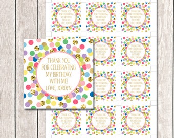 Thank You Tags Printable Birthday Party Favors Rainbow Confetti Thank You Tags Thank You For Celebrating My Birthday With Me!