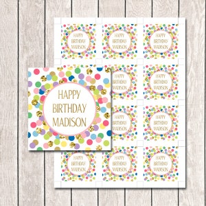 Happy Birthday Tags Personalized Birthday Party Favors Rainbow Confetti Tags Printable Thank You Tags Girl Birthday Party Decorations