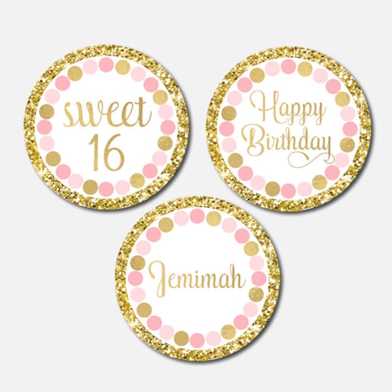 Girl 16th Birthday Cupcake Toppers Personalized Pink Gold Etsy