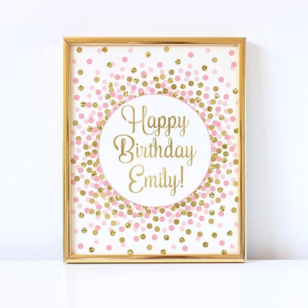 Happy Birthday Sign Printable Pink and Gold Birthday Decorations ...