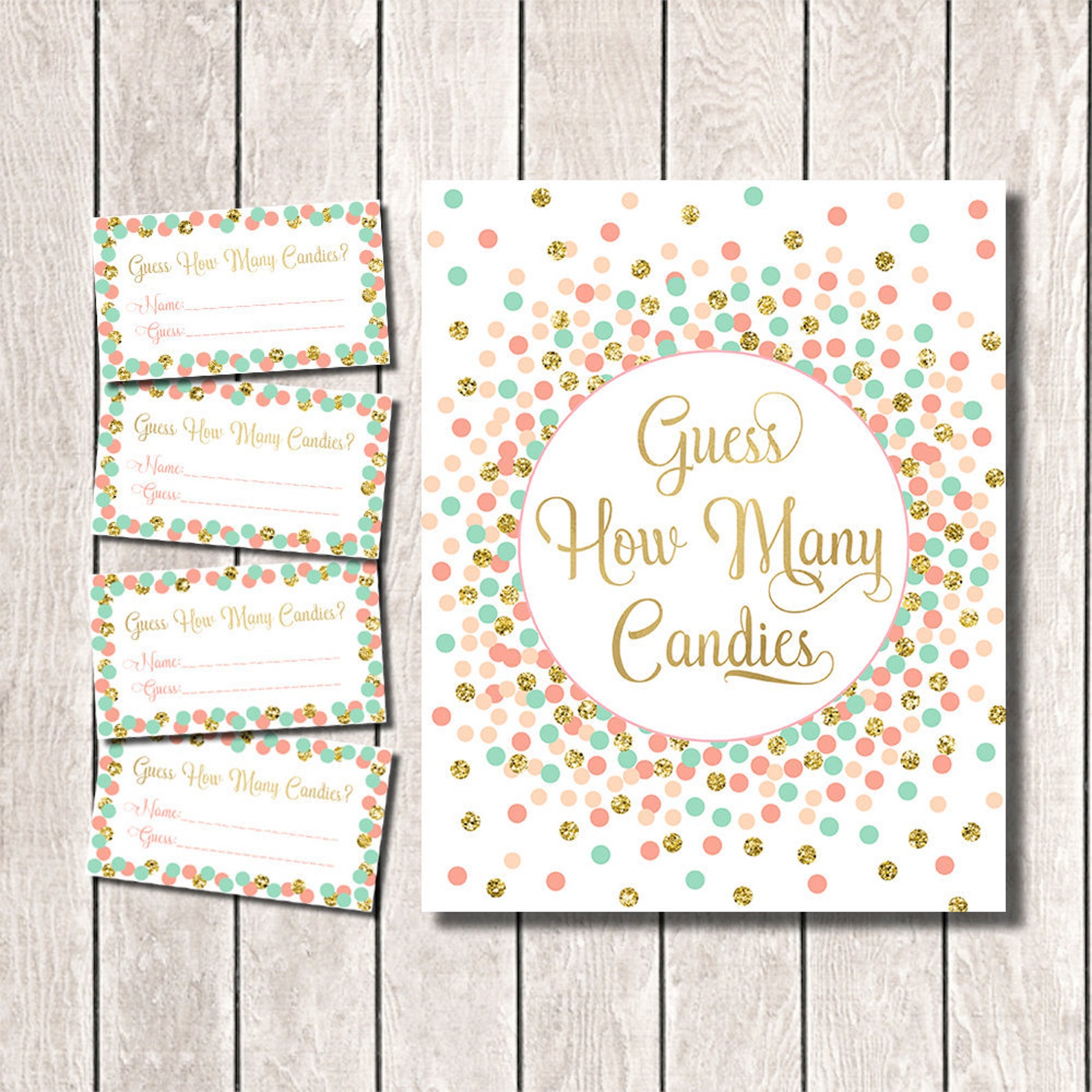 Guess How Many Candies Game Printable Coral Mint Peach Gold - Etsy