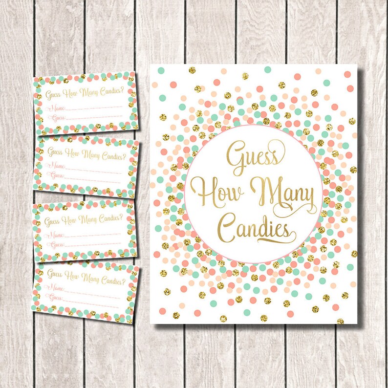Guess How Many Candies Game Printable Coral Mint Peach Gold - Etsy