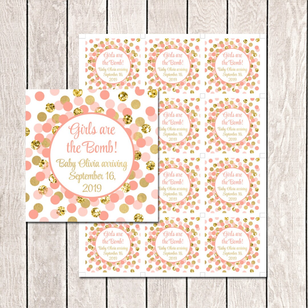 Girls Are the Bomb Tag Printable Coral and Gold Favor Tags Baby Shower ...