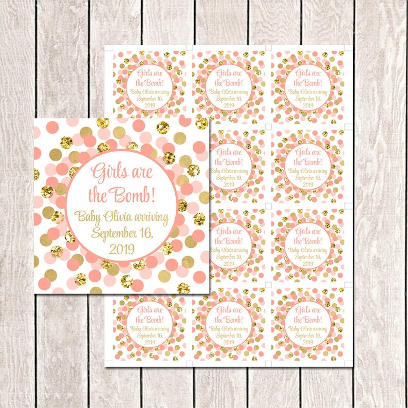 Girls Are the Bomb Tag Printable Coral and Gold Favor Tags - Etsy