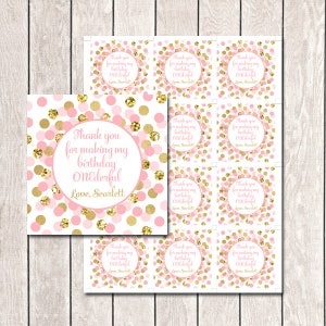 Thank You For Making My birthday ONEderful Tags Personalized Thank You Tags Printable Girl Birthday Party Decoration Pink Gold Favor Tags