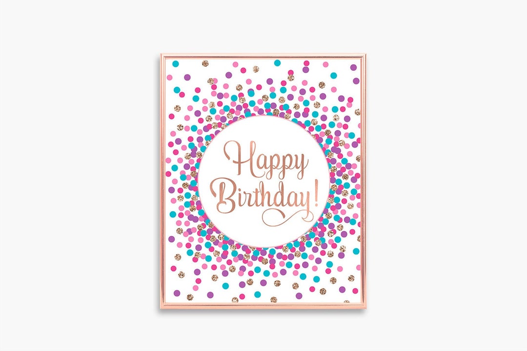 Happy Birthday Sign Printable Purple Pink Teal Rose Gold Birthday ...
