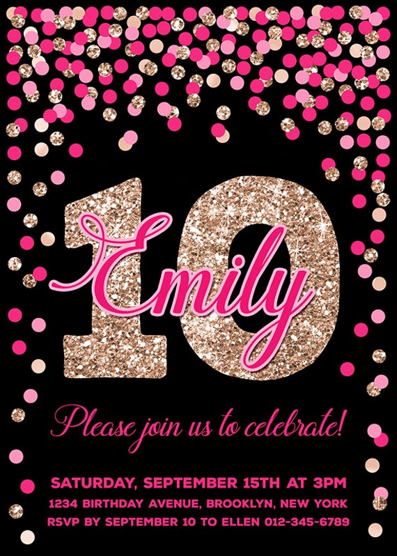 Inviti per il 10° compleanno per ragazza Inviti color verde acqua e oro per lei Inviti di compleanno personalizzati Invito con coriandoli Qualsiasi età - Italia