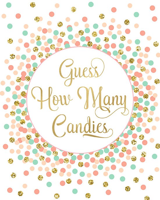 Guess How Many Candies Game Printable Coral Mint Peach Gold - Etsy