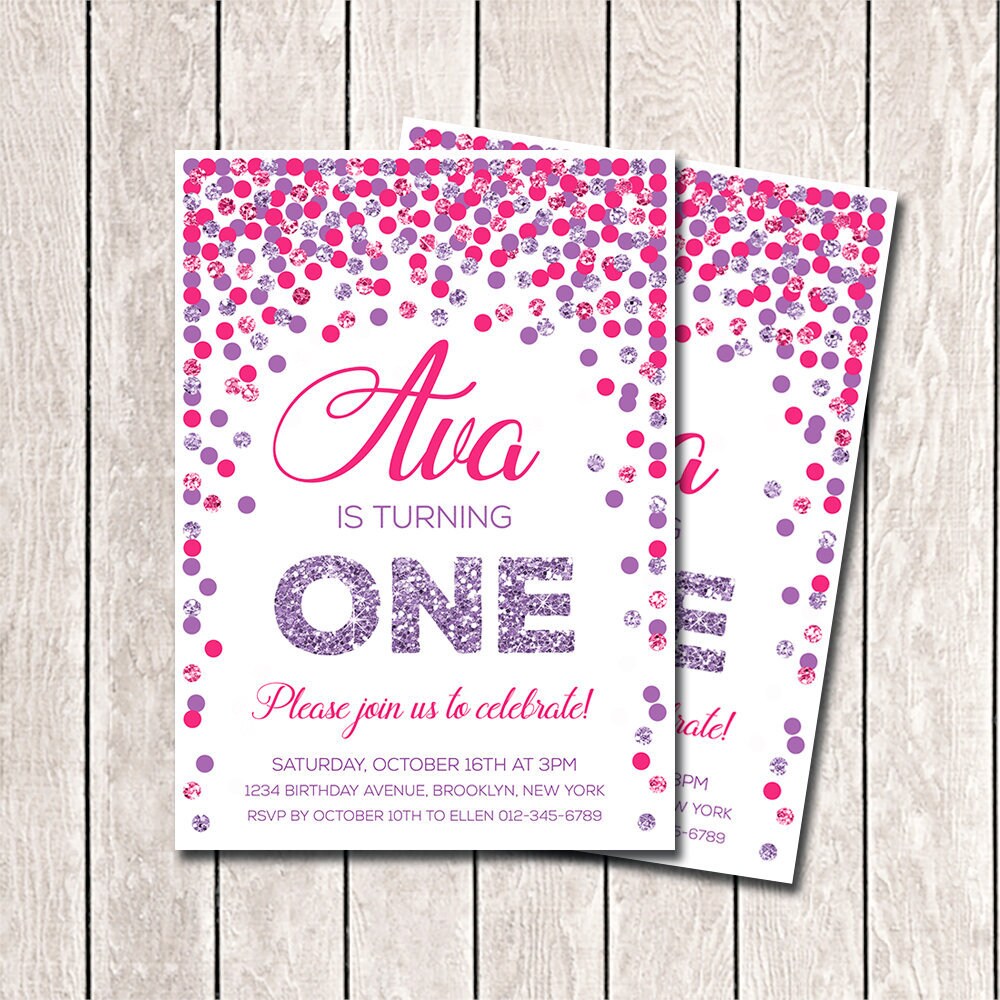 Hot Pink and Purple Invitations Printable 1st Birthday - Etsy