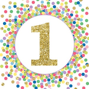 Number 1 Sign Printable Rainbow and Gold 1st Birthday Party Decorations ...