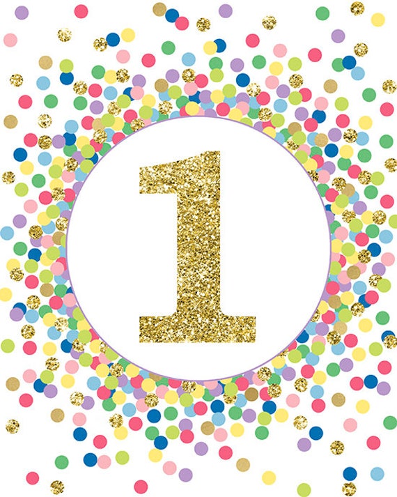 Number 1 Sign Printable Rainbow and Gold 1st Birthday Party Decorations  Gold Number One Print 1st Birthday Décor 