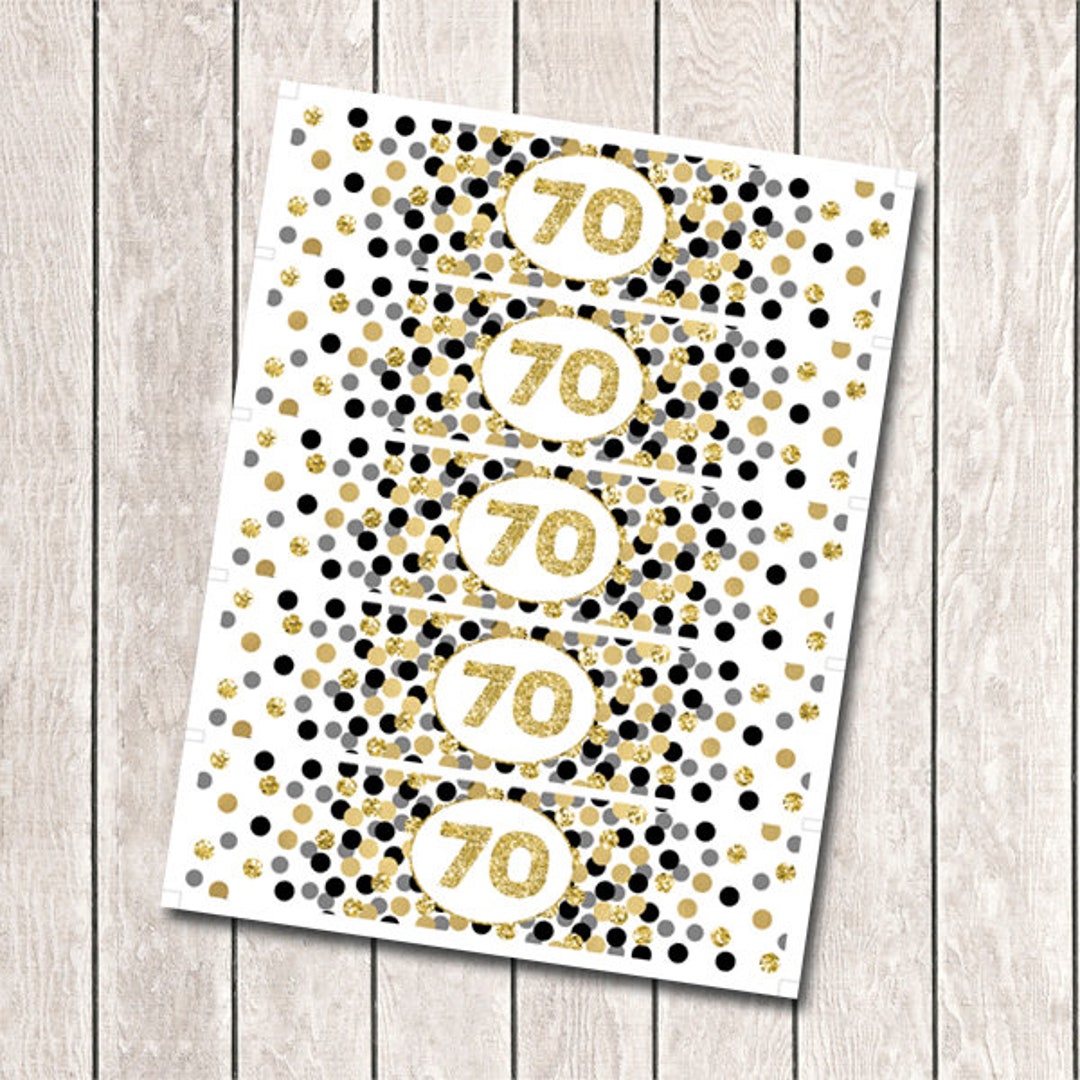 Water Bottle Labels Printable 70th Birthday Party Decorations Gold ...