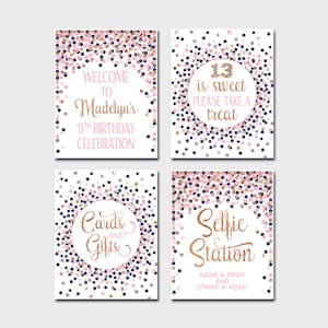 13. Geburtstag Tischschilder druckbar Pink navy rose gold 13. Geburtstag DekorationEn Custom Willkommensschild Selfie Station Schild Nehmen Sie eine Leckerli Schild