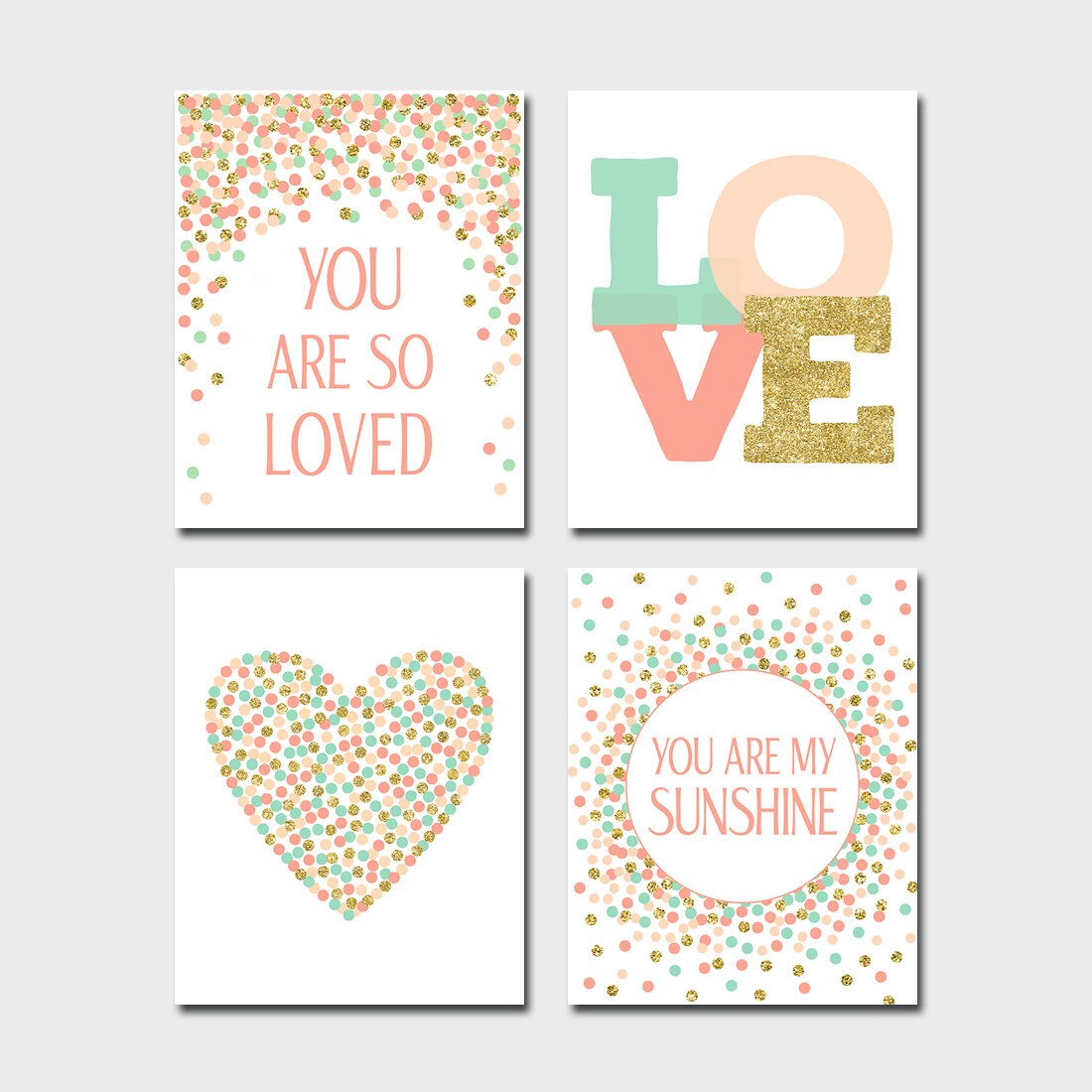 You Are So Loved Print You Are My Sunshine Print Gold Coral Mint Baby…