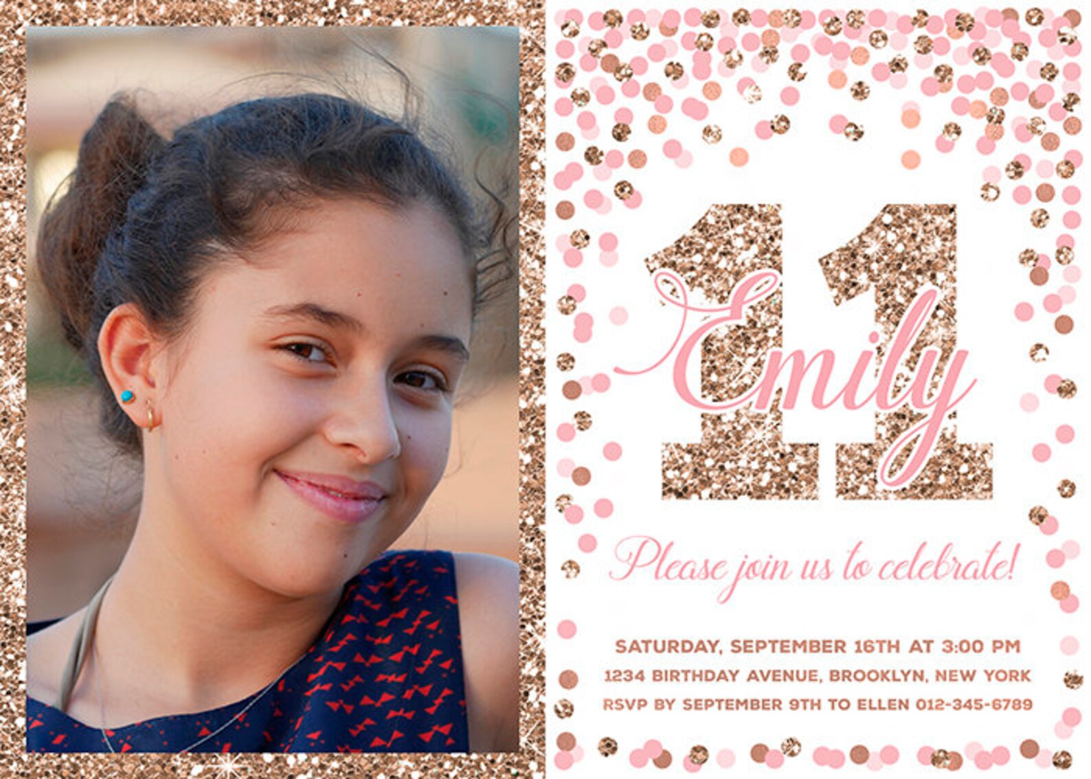 Pink and Rose Gold Invitation for Girl 13th Birthday Party Etsy