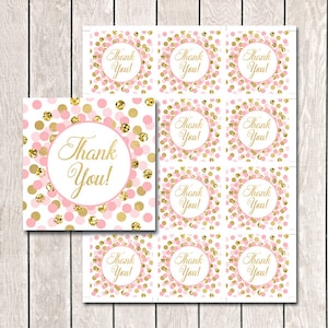 Pink and Gold Thank You Tags Printable Girl Birthday Party Favors Baby Shower Thank You Favor Tags Pink Gold Thank You Tags INSTANT DOWNLOAD