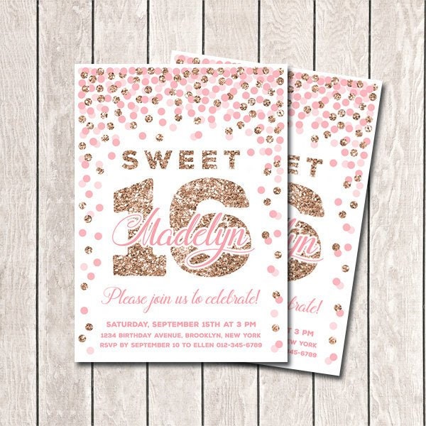Sweet 16 quinceanera invitations pink gold floral printable – Pink the Cat