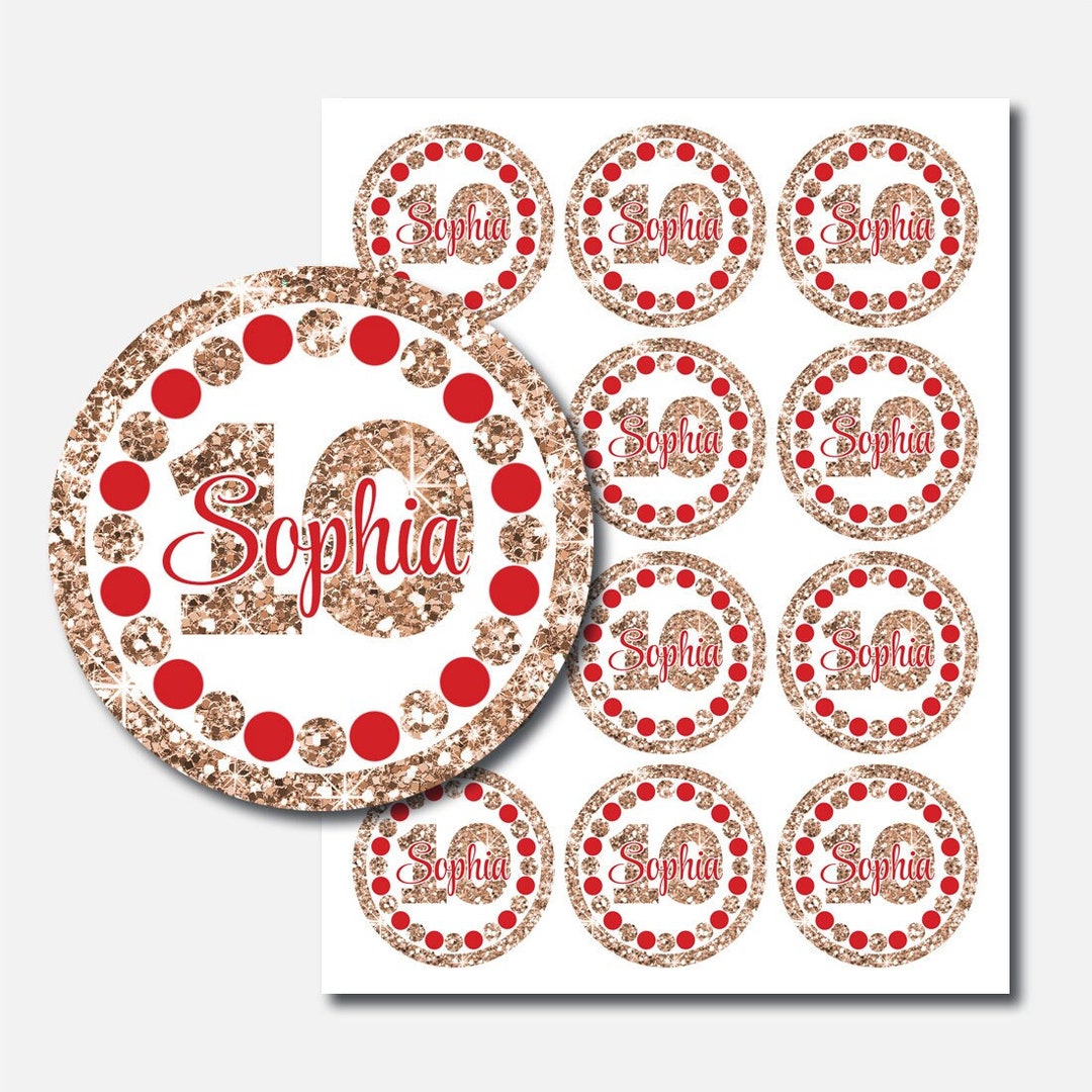 Red and Rose Gold Birthday Cupcake Toppers Personalized Etsy
