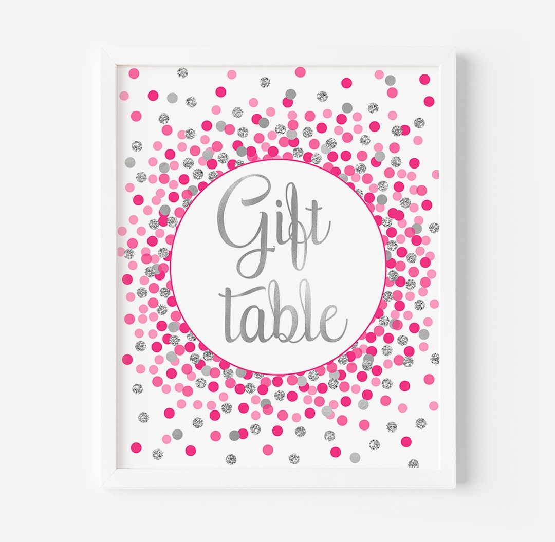 Gift Table Sign Printable Hot Pink and Silver Birthday or Baby Shower ...