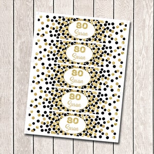 80e verjaardag waterfles labels Gepersonaliseerde waterfles labels 80e verjaardagsfeest zwart en goud decoraties