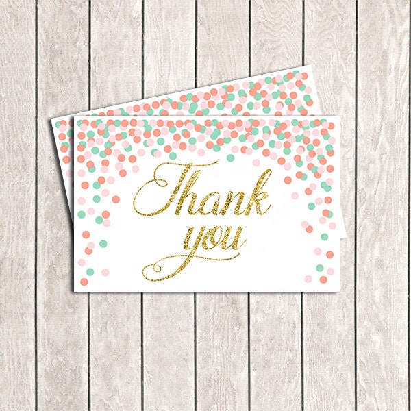 4x6 Thank You Cards Printable Birthday Thank You Cards Coral | Etsy