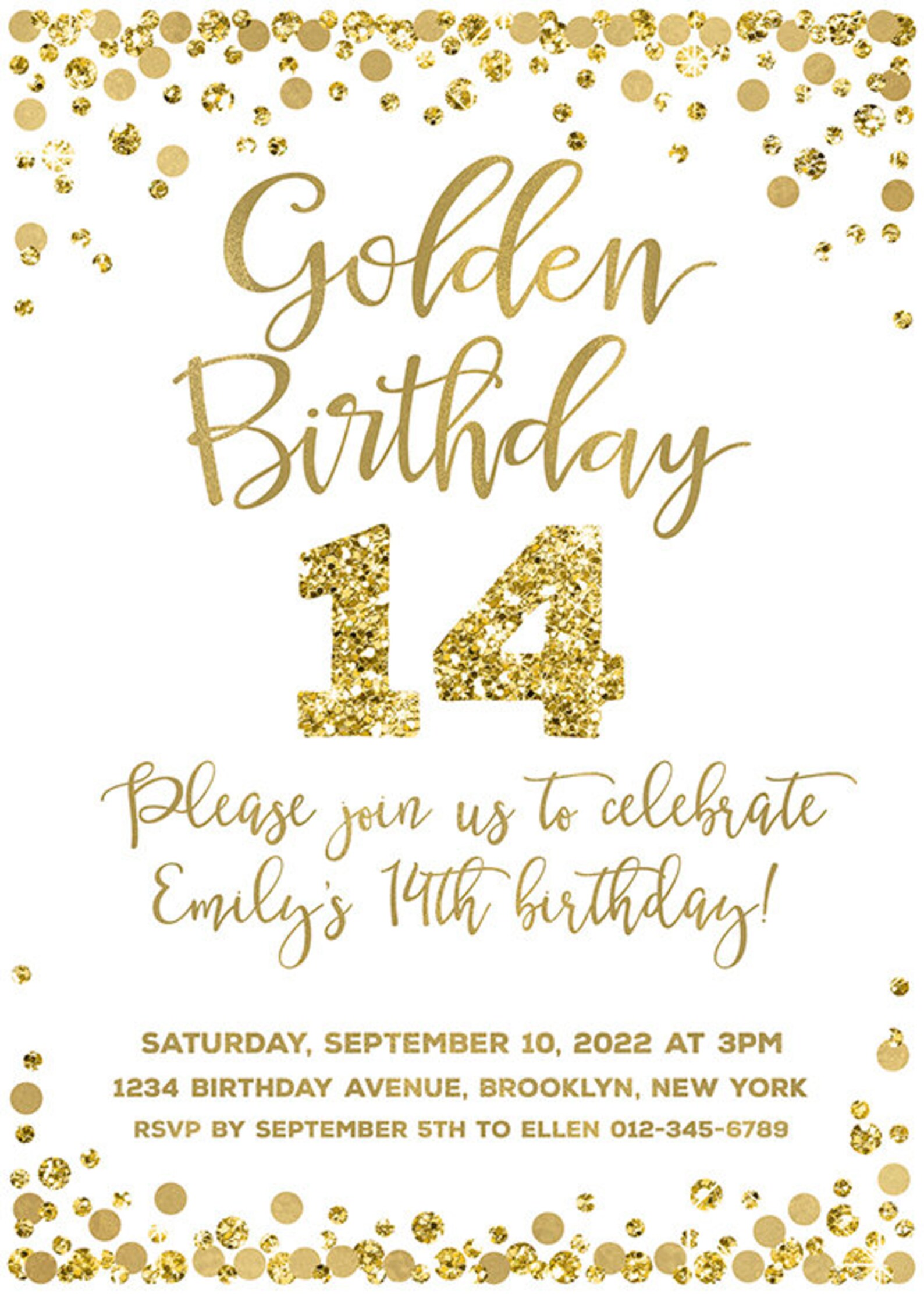 Golden Birthday Invitation Gold Glitter Birthday Invitation - Etsy