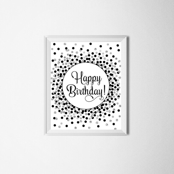 Happy Birthday Sign Printable Happy Birthday Print Black and - Etsy