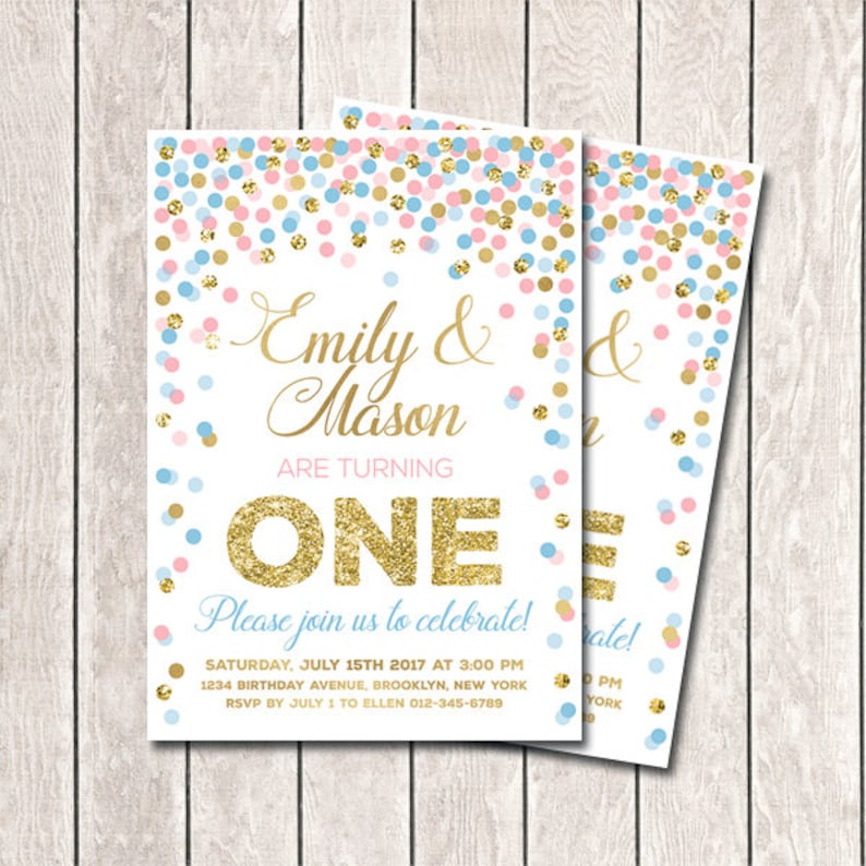 Twins First Birthday Invitations Printable Twin 1st Birthday Etsy