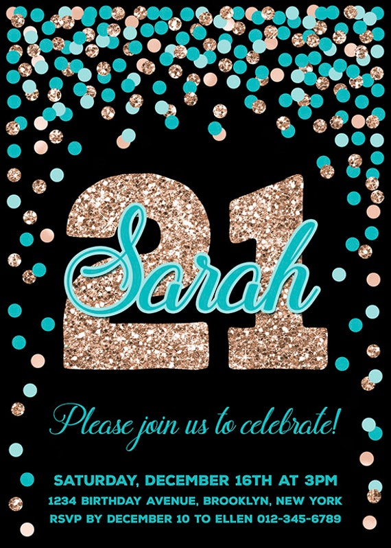 13th Birthday Invitations for Girl Teal and Rose Gold Birthday - Etsy