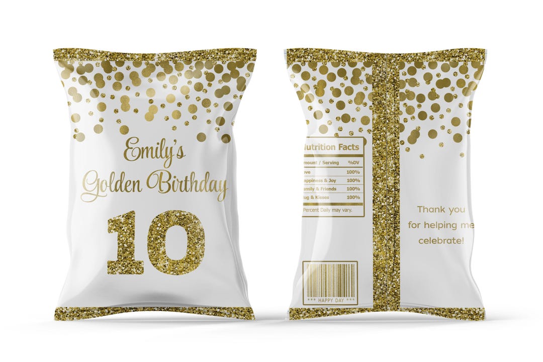 Golden Birthday Chip Bag Label Personalized Chip Bag Labels for Girl ...