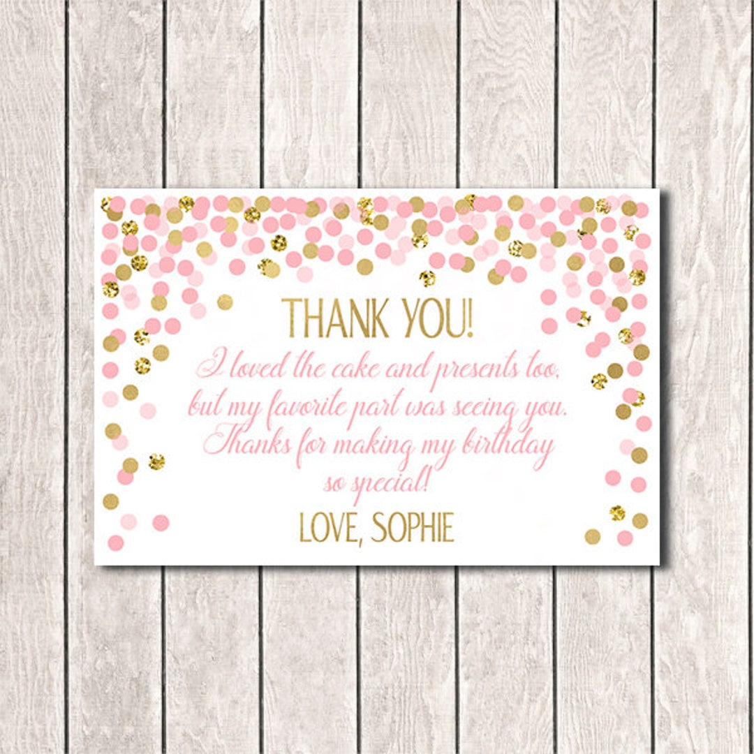 Birthday Thank You Cards 4x6 Pink and Gold Thank You Note Printable