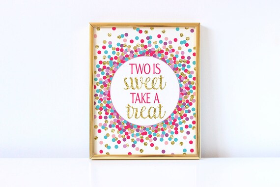 Two Is Sweet Take A Treat Sign Printable 2nd Birthday Party | Etsy