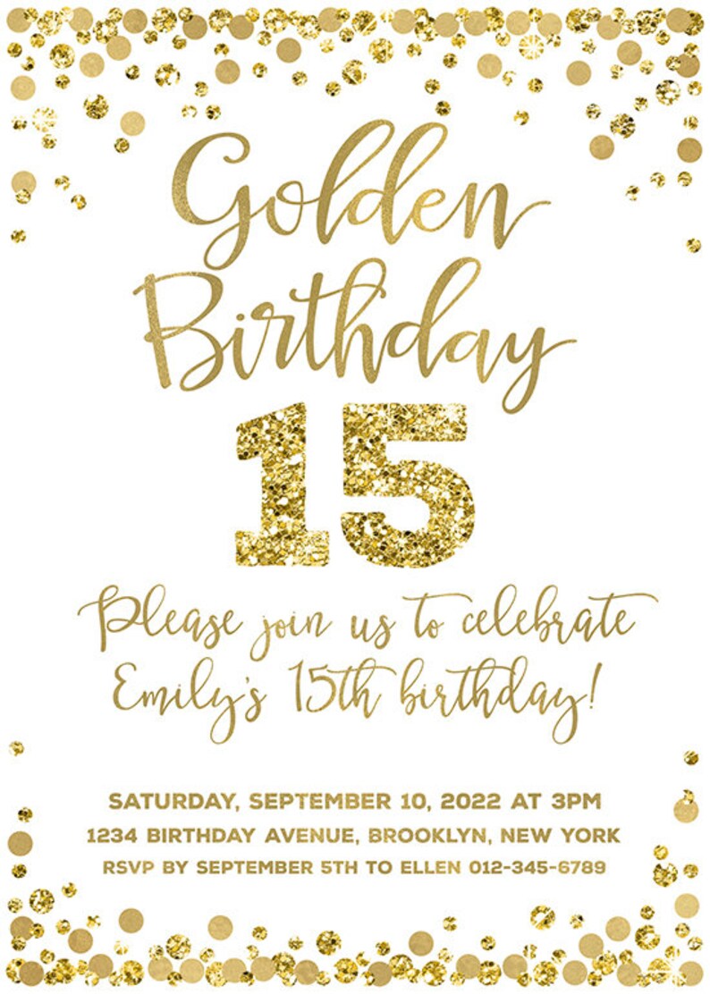 Golden Birthday Invitation Gold Glitter Birthday Invitation Etsy