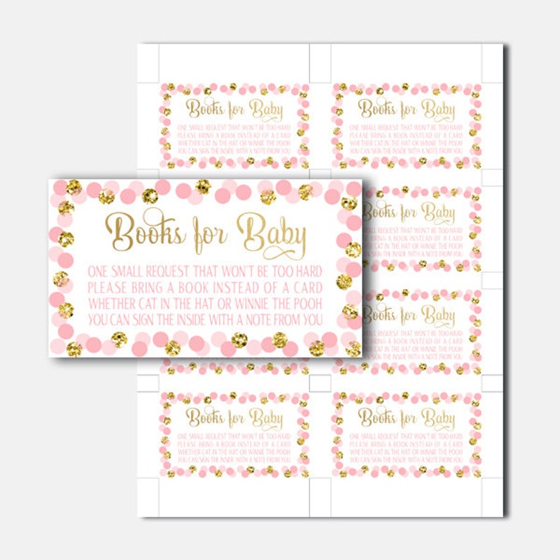Books for Baby Insert Cards Printable Pink and Gold Confetti | Etsy